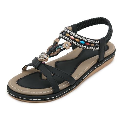 Biilyli Damen Bequeme Outdoor Sandalen 2024 Sommer Elegant Trekkingsandalen Sport Sandale Mode Rutschfeste Wasserschuhe Bohemian Strandsandalen EU36-EU42 von Biilyli