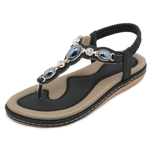 Biilyli Damen Bequeme Outdoor Sandalen 2024 Sommer Elegant Trekkingsandalen Sport Sandale Mode Rutschfeste Wasserschuhe Bohemian Strandsandalen EU36-EU42 von Biilyli