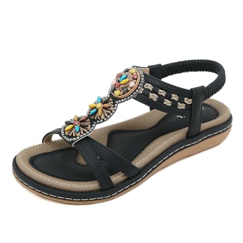 Biilyli Damen Bequeme Outdoor Sandalen 2024 Sommer Elegant Trekkingsandalen Sport Sandale Mode Rutschfeste Wasserschuhe Bohemian Strandsandalen EU36-EU42 von Biilyli