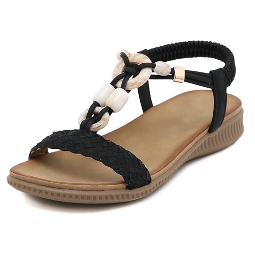 Biilyli Damen Bequeme Outdoor Sandalen 2024 Sommer Elegant Trekkingsandalen Sport Sandale Mode Rutschfeste Wasserschuhe Bohemian Strandsandalen EU36-EU42 von Biilyli