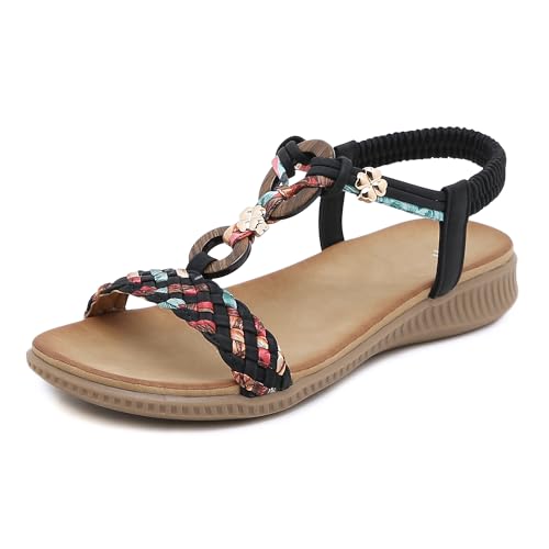 Biilyli Damen Bequeme Outdoor Sandalen 2024 Sommer Elegant Trekkingsandalen Sport Sandale Mode Rutschfeste Wasserschuhe Bohemian Strandsandalen EU36-EU42 von Biilyli