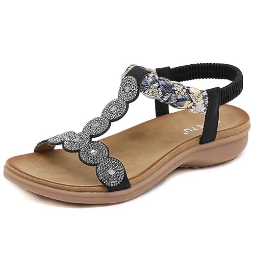 Biilyli Damen Bequeme Outdoor Sandalen 2024 Sommer Elegant Trekkingsandalen Sport Sandale Mode Rutschfeste Wasserschuhe Bohemian Strandsandalen EU36-EU42 von Biilyli