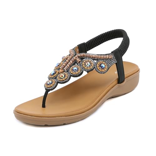 Biilyli Damen Bequeme Outdoor Sandalen 2024 Sommer Elegant Trekkingsandalen Sport Sandale Mode Rutschfeste Wasserschuhe Bohemian Strandsandalen EU36-EU42 von Biilyli