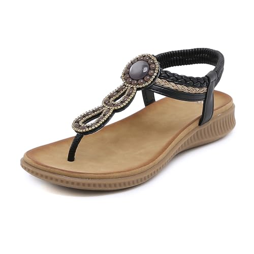 Biilyli Damen Bequeme Outdoor Sandalen 2024 Sommer Elegant Trekkingsandalen Sport Sandale Mode Rutschfeste Wasserschuhe Bohemian Strandsandalen EU36-EU42 von Biilyli