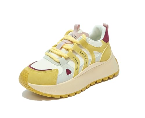 Biilyli Damen Bequeme Plateau Sneaker Niedliche Leicht Turnschuhe Campus Atmungsaktive Schuhe rutschfeste Gelb 40 von Biilyli