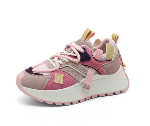 BiilyLi Damen Bequeme Plateau Sneaker Niedliche Leicht Turnschuhe Campus Atmungsaktive Schuhe rutschfeste rosa 38 von BiilyLi