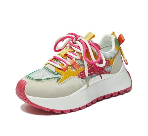 BiilyLi Damen Niedliche Bequeme Plateau Sneaker Leicht Turnschuhe Campus Atmungsaktive Schuhe rutschfeste Rosenrot 38 von BiilyLi