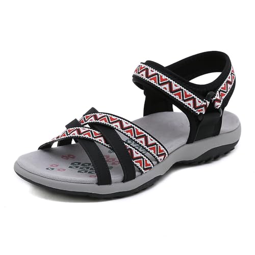 Biilyli Damen Sommer Elegant Trekkingsandalen Sport Sandale 2024 Bequeme Outdoor Sandalen Mode Bohemian Wandersandalen Rutschfeste Wasserschuhe Strandsandalen von Biilyli