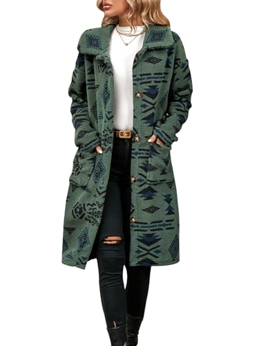 BiilyLi Lang Winterjacke Damen Dicke Warme Fleecejacke Wintermantel Elegant Warm Jacke Kuscheljacke Mantel Q3 ArmyGreen 2XL von BiilyLi
