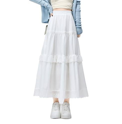 Lang Rock Damen Hohe Taille Elegant Sommerrock Boho Flowy Maxirock Strandkleider Strandrock Faltenrock M von Biilyli