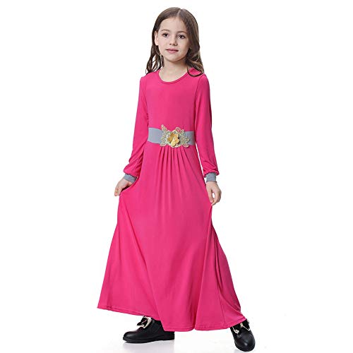 Biitfuu Moslemisches Mädchen Langes Kleid Abaya Islamische Kinder Milch Seide Stoff Burka Arab Kleidung Weiche Oansatz Ganzkörperansicht Lang(100-rot) von Biitfuu