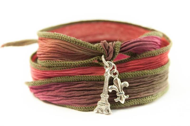 Pariser Armband, Seide Wickeln Schmuck, Geschenk Für Teen Inspirational Ombre Ribbon, Französisch, Eiffelturm, Beten Paris - Cet/cmf von BijouBands