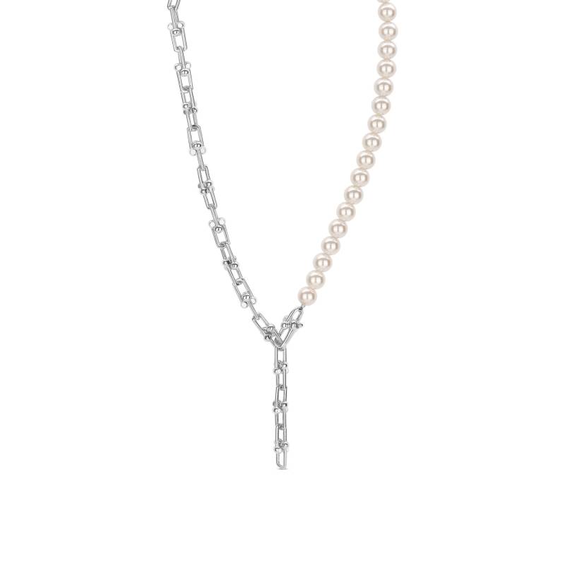 Chunky Chain & Pearl Necklace Silver von BijouBlissJewellery