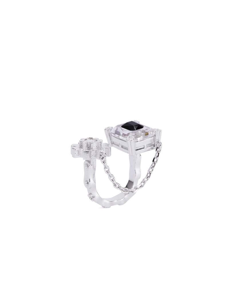 Edgy Ring With Chain Silver von BijouBlissJewellery