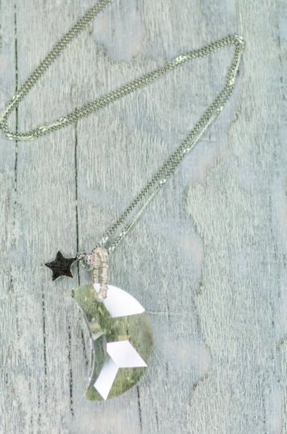 Große Kristall Halbmond Halskette, Swarovski 30 Mm Mond Halskette Mit Silber Stern Anhänger, Sterling Schmuck, Christam Geschenk von BijouMadeForYou
