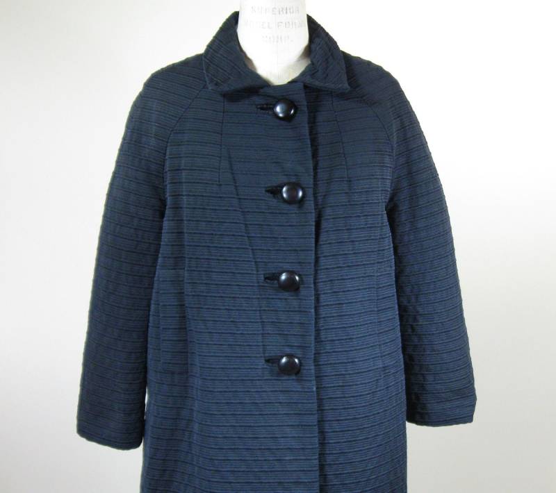 1960Er Schwarzer Strukturierter Mantel Kunstfell Futter Damen Größe Medium Groß von BijouVintageBazaar