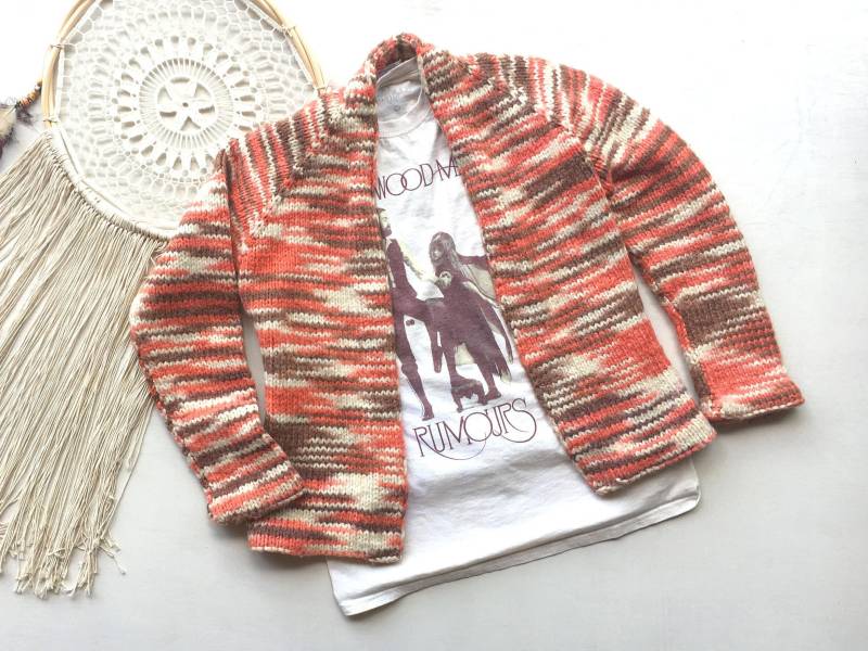 70Er Jahre Marled Wolle Cardigan Orange Braun Damen Medium von BijouVintageBazaar