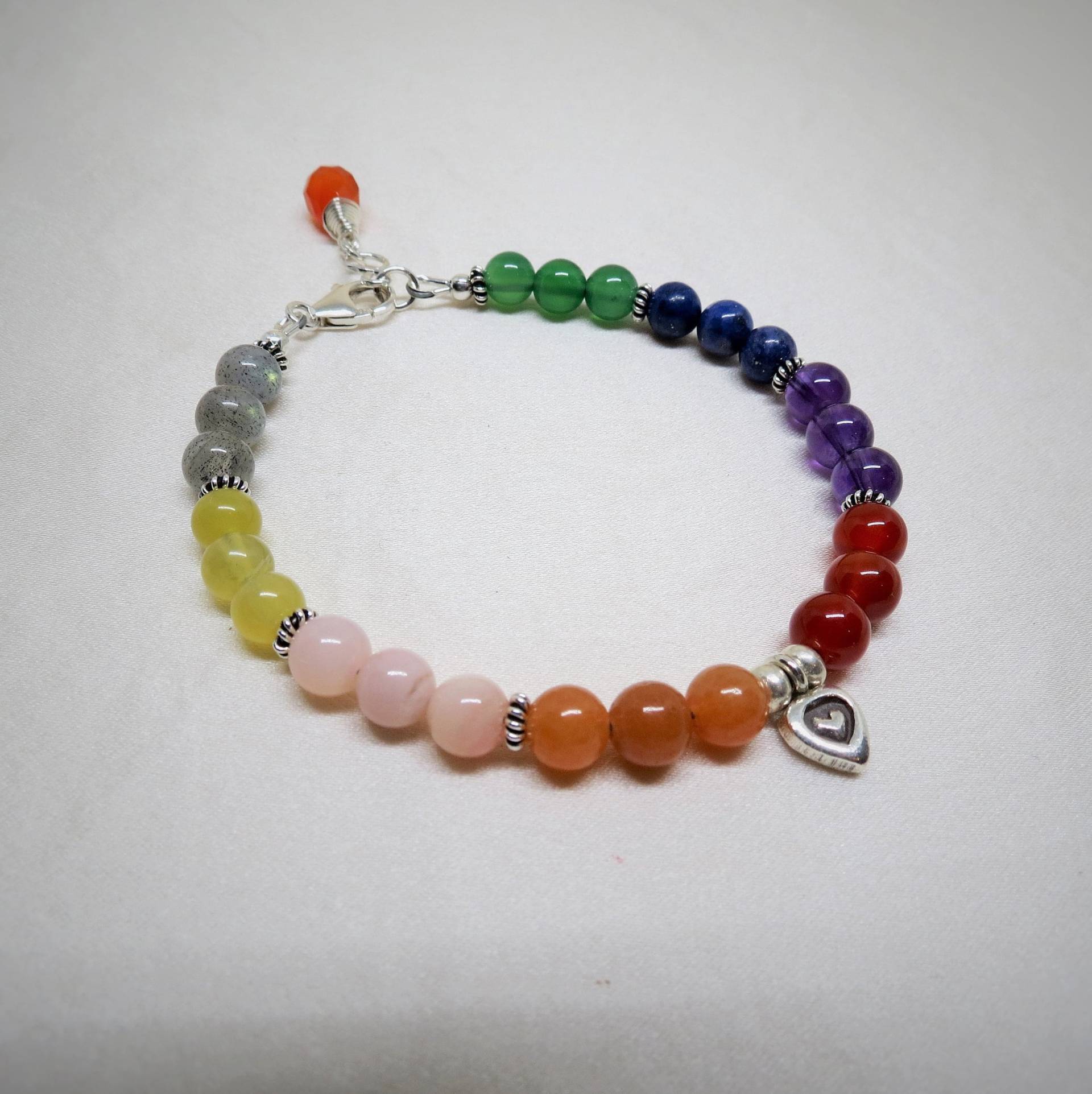 Bunte Armband, Labradorit, Amethyst, Lapis Lazuli, Opal, Aventurine, Karneol, Tigerauge, Sterling Silber, Herz, Silber von Bijoubicou