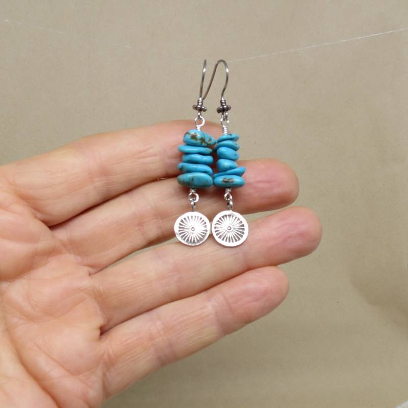 Türkis Hubei Natur, Nuggets, Ohrringe, Rad, Feines Silber, Silber Hill Tribe, Häkeln Sterling Bali, Naturstein Türkis Hubei Natur, Nuggets, Ohrringe, Rad, Feines Silber, Silber Hill Tribe, Häkeln Sterling Bali, Naturstein von Bijoubicou