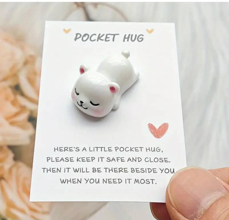 Taschenumarmung Grußkarte Mit Mini -Weißbär- Figur - Reisen Travel Valentinstag Ostern Geburtstag Freundschaft Liebe Schule Lover von Bijoui8Xpress