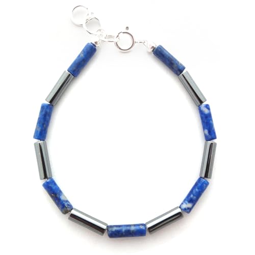 Bijoux et Objets Le Luft - Lapislazuli und Hämatit Armband aus Sterlingsilber – Maße der Steine 4 Millimeter von Bijoux et Objets