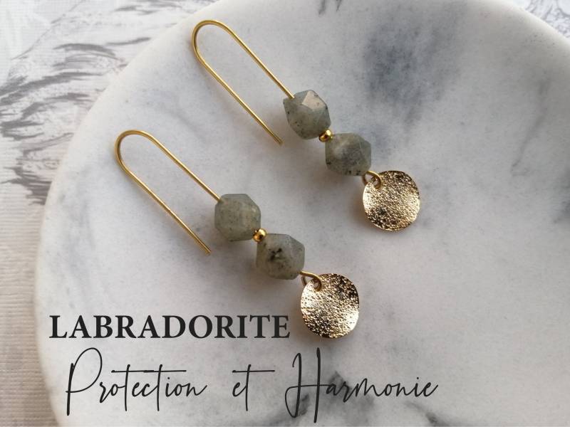 'guarani' Ohrringe Aus Labradorit, Halbedelstein, Geschenk Für Frauen, Lithotherapie Mit Steinen von Bijoux2bienetre