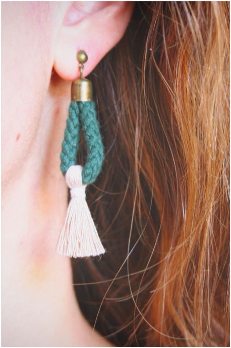 Angebot - Damenohrringe/Beige-Rosa Und Weiße Quaste Grünes Seil Bo14 Im von BijouxBoucleDor