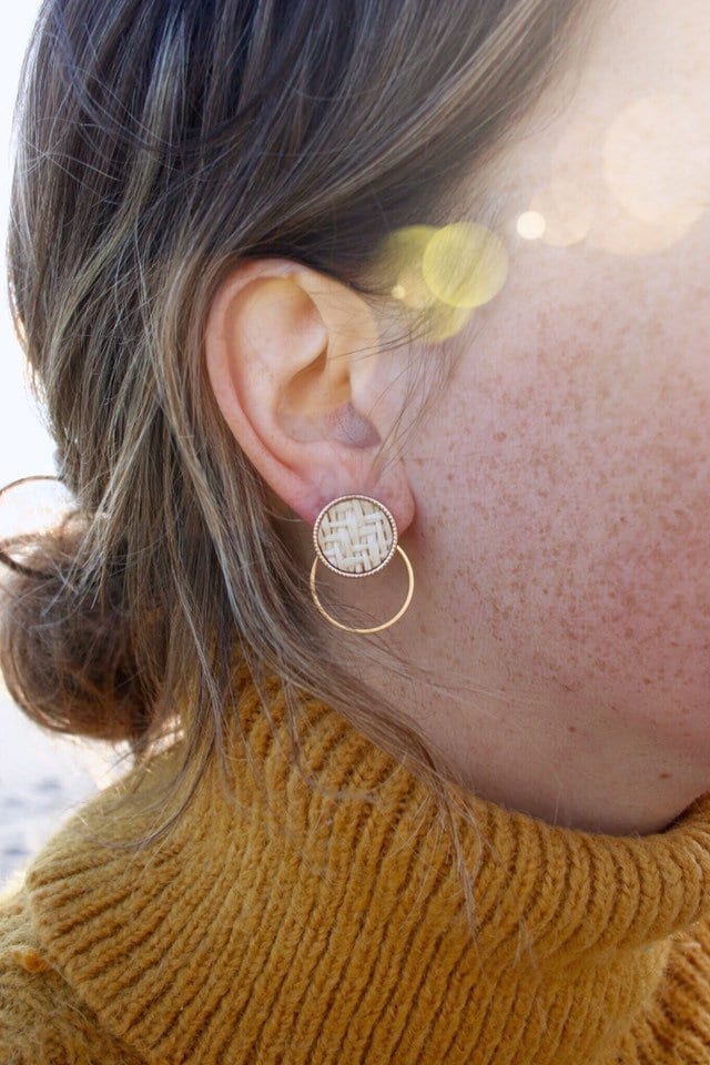 Boho-Ohrring, Runder Brauner Rattan-Ohrstecker | Vor Dem Ohr Und Goldener Dreieck - Oder Kreisaufsatz | Hinter Ohr von BijouxBoucleDor