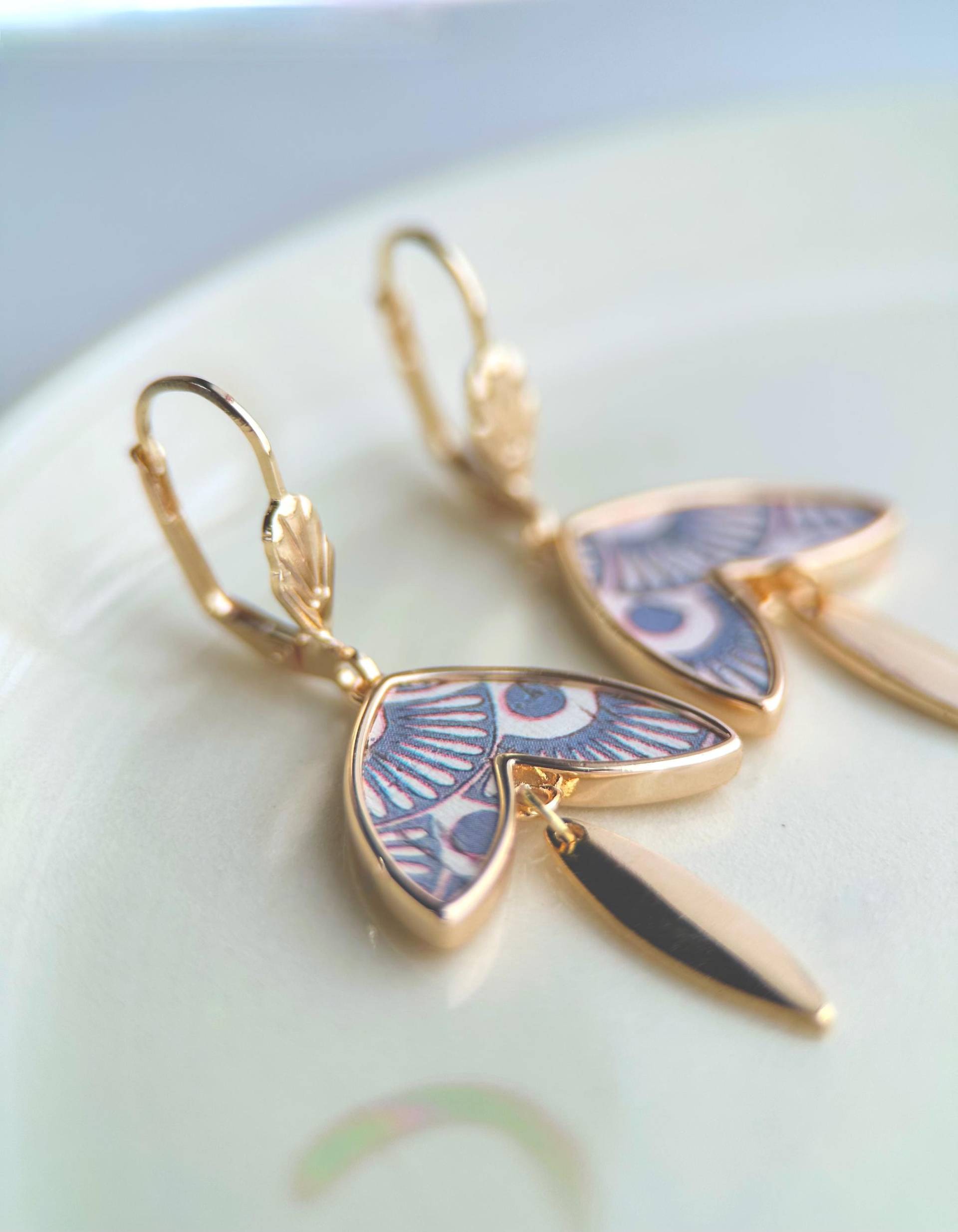 Silberne Oder Goldene Ohrringe Mit Blaugrünem Muster, Eleganter Handgefertigter Schmuck, Geschenkidee Für Frauen, Kollektion 2025 von BijouxBoucleDor