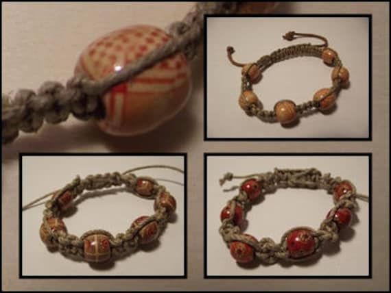 Armband Aus Makramee-Leinen Und Verstellbaren Bemalten Holzperlen, 3 Dekorationen Zur Auswahl von BijouxBoutonsTrieux