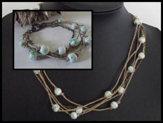 Set Oder Halskette Armband Leinen & Bronzefarbene Keramikperlen Weiße Und Grüne Muttertag Set Oder Halskette Armband Leinen & Bronzefarbene Keramikperlen Weiße Und Grüne Muttertag von BijouxBoutonsTrieux