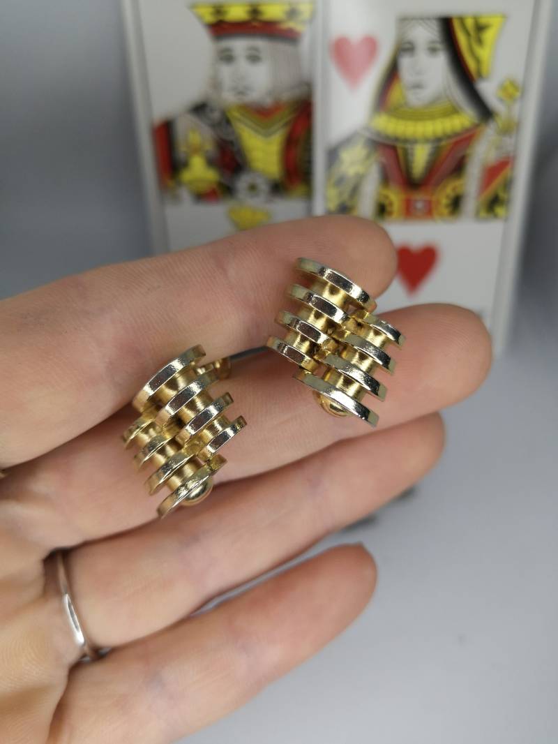 Vintage Retro Schraube Ohrringe 80 Mode Goldene Diamanten Dafri Canadian Shop Second Hand Juwel Signiert Classic Look von BijouxCarcajou