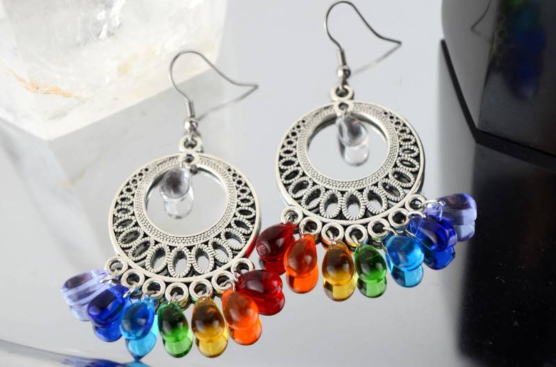 Chakra-Ohrringe Silbern Chirurgenstahl Hypoallergen Bunt Glas Regenbogen von BijouxDePartout