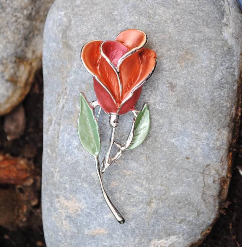 Brosche in Vintage Blume-Form Emailliert, Fantasy-Pin Für Frauen von BijouxDeclic