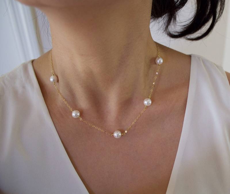 Gold Perlenkette Swarovski Perle, Brautschmuck Gold Perlenkette Swarovski Perle, Brautschmuck von BijouxMEE