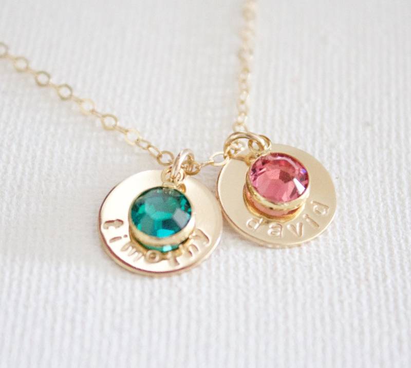Gold Disc Geburtsstein Halskette Personalisierter Name Charm, Swarovski Kristall Gold Disc Geburtsstein Halskette Personalisierter Name Charm, Swarovski Kristall von BijouxMEE