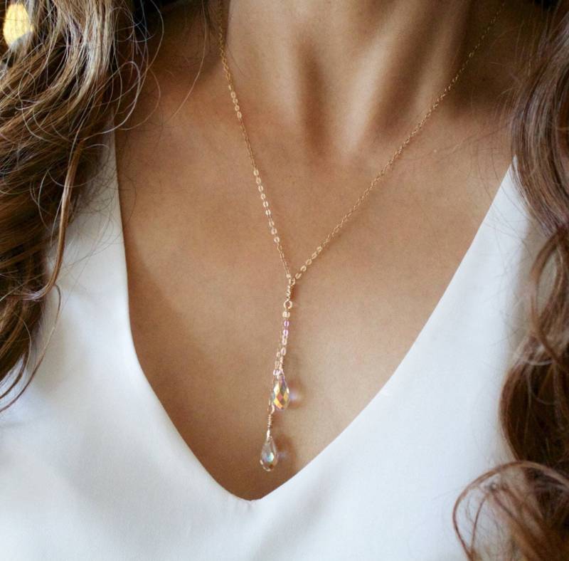 Swarovski Kristalltropfen Y-Kette 14K Gold Filled Lariat von BijouxMEE