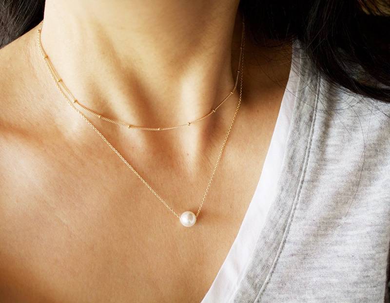 Perlen Halsketten Set Gold Fill Satellitenkette, Einzelperle Perlen Halsketten Set Gold Fill Satellitenkette, Einzelperle von BijouxMEE