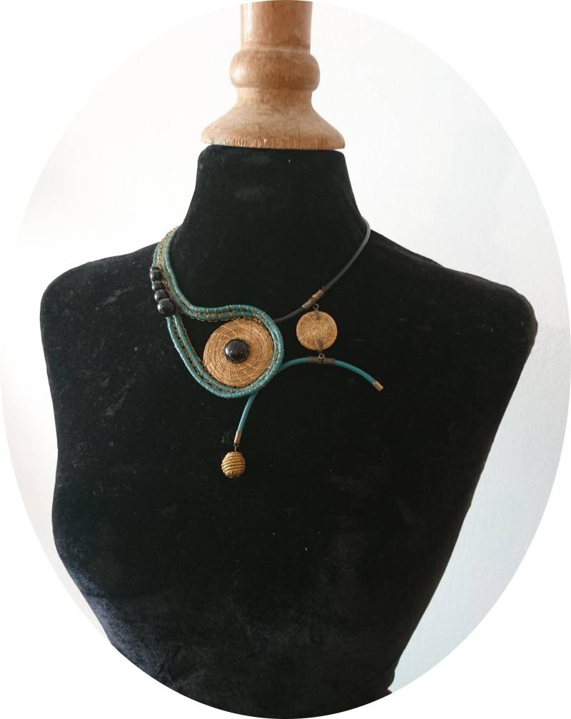 Halskettenset Aus Pflanzengold Und Türkisfarbenem Leder - Modell Celeste von BijouxNinaR