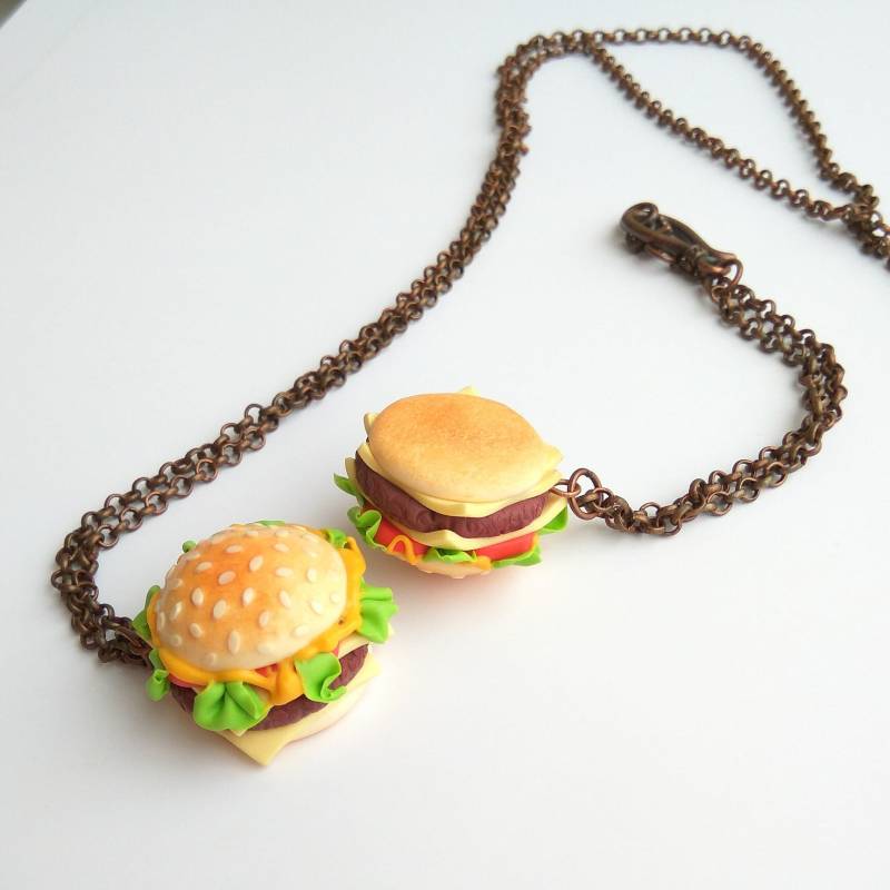 Handgemachte Hamburger Halskette Aus Polymer Clay Kupferkette Lebensmittel Schmuck von BijouxRI