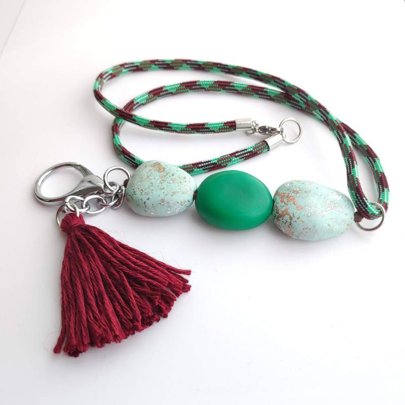 Türkis Polymer Clay Perle Schlüsselband Quaste Id-Abzeichen Halter von BijouxRI