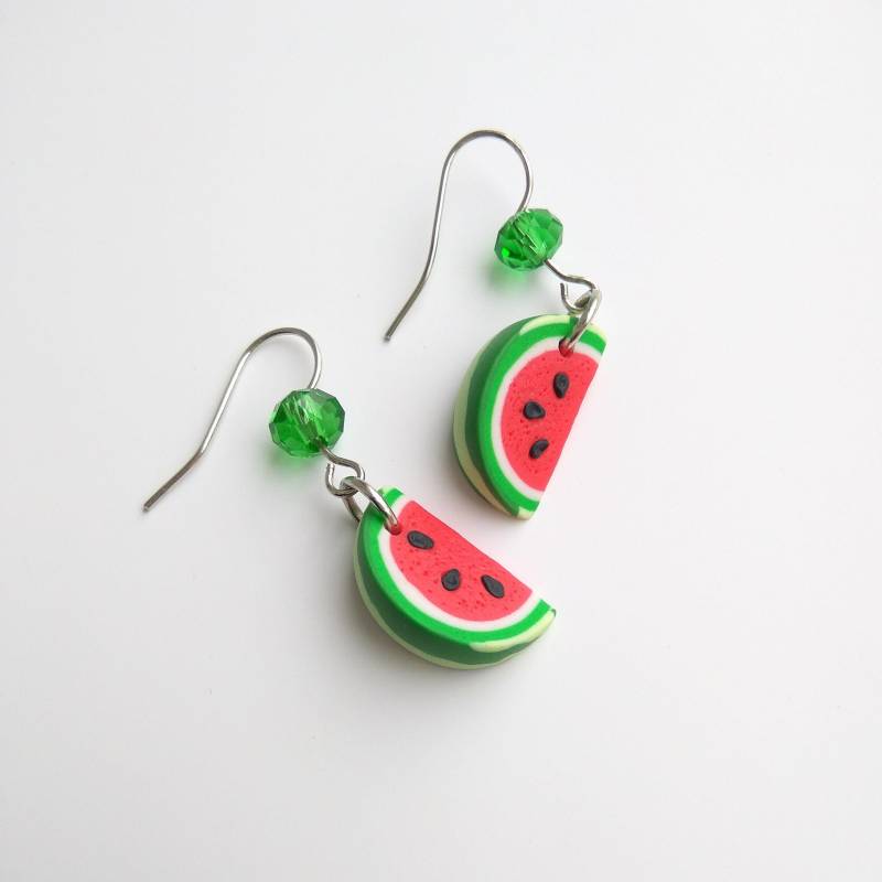 Wassermelonenscheibe Ohrringe Aus Polymer Clay Mit Swarovski Kristall von BijouxRI