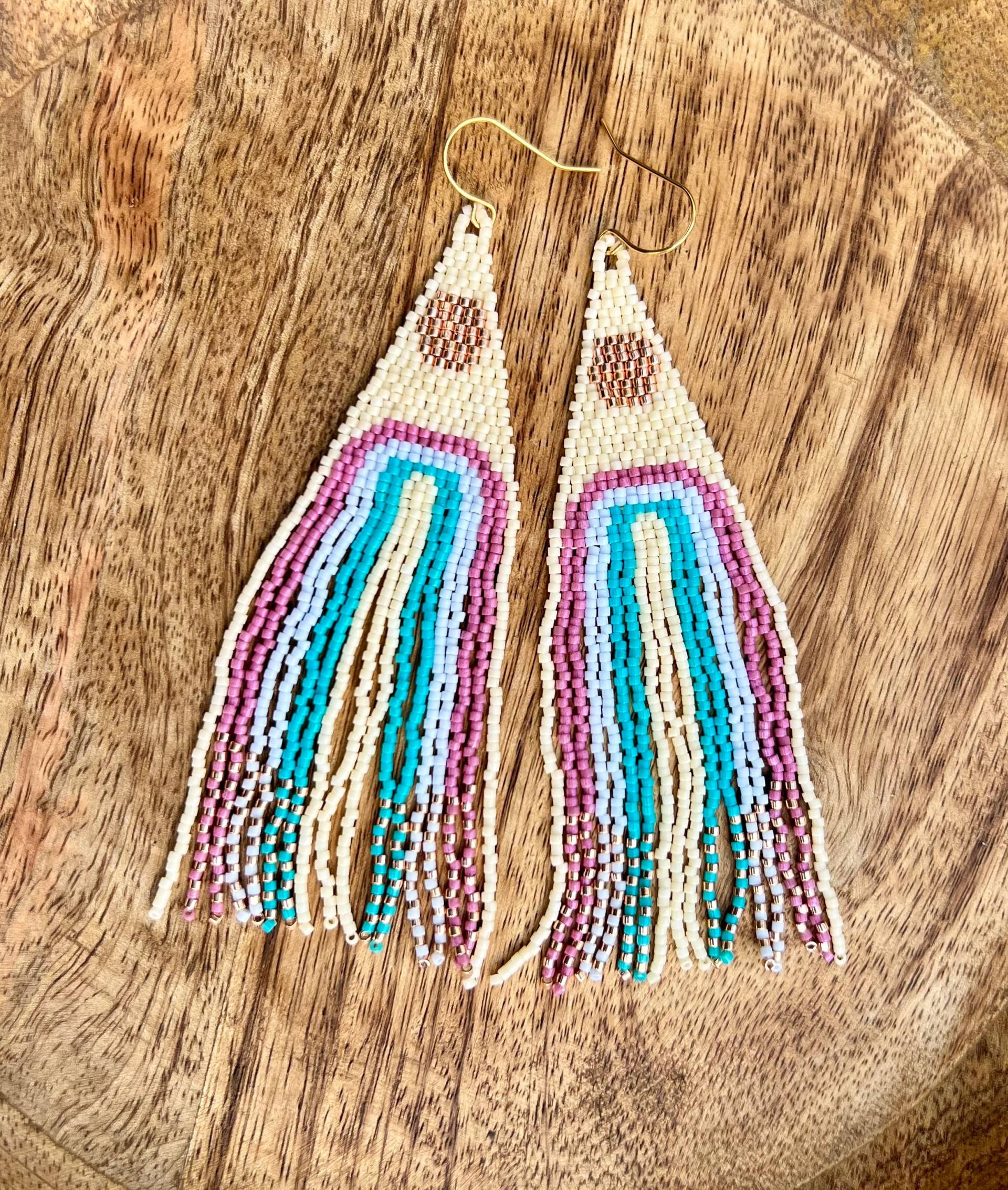 Rainbow Golden Moon Miyuki Beaded Dangle Earrings Boho Style von BijouxSamedi
