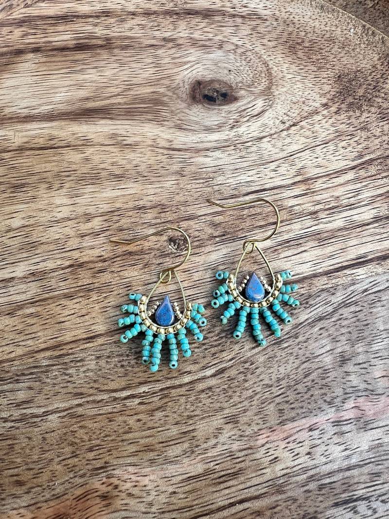 The Turquoise Flower Rocailles Beaded Earrings Boho Style von BijouxSamedi