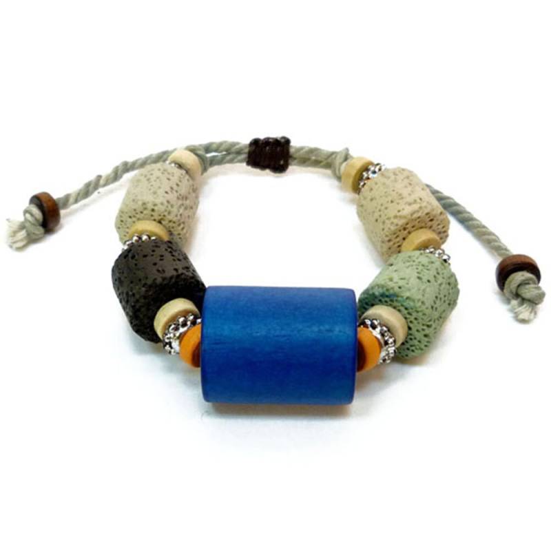 Verstellbares Gemischtes Damen - Oder Herrenarmband Aus Lavastein Und Mehrfarbigem Holz von BijouxSoyokayFrance