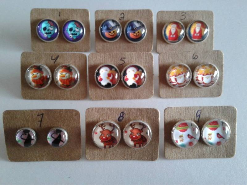 Halloween - Und Weihnachtsohrringe Aus Messing Mit 12 Mm 8 Cabochon von Bijouxcin