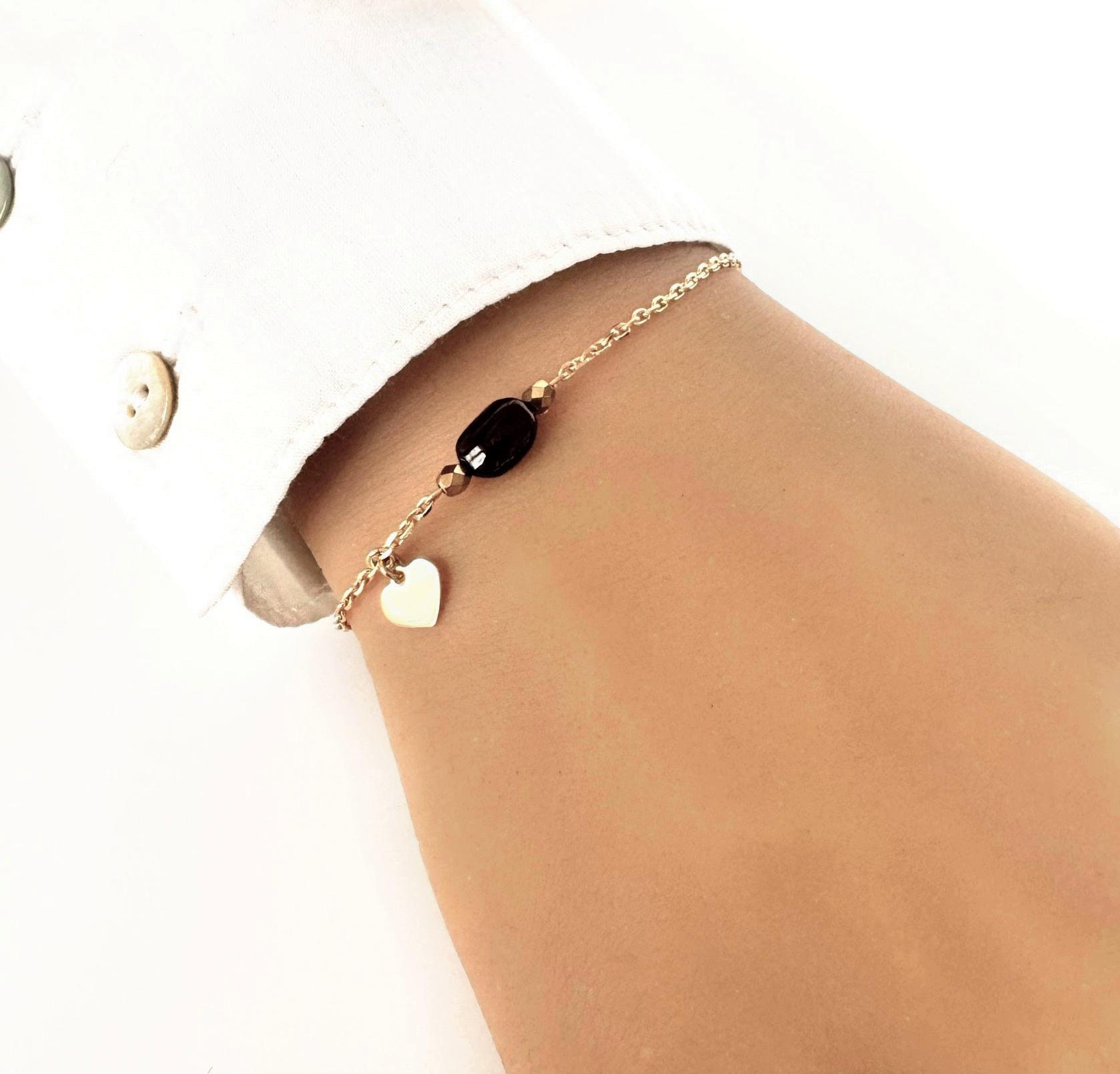 Granatperlen - Und Herzkettenarmband, 18 Karat Vergoldet von Bijouxdeparis