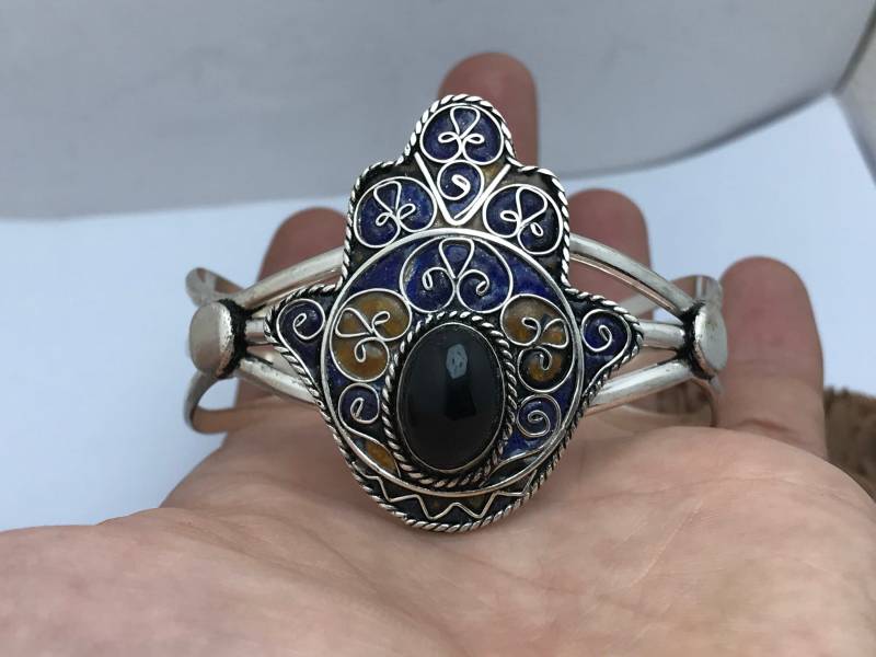 Handgemachtes Sterling Silber Emaille Armband Berber Schmuck von Bijouxtuarege
