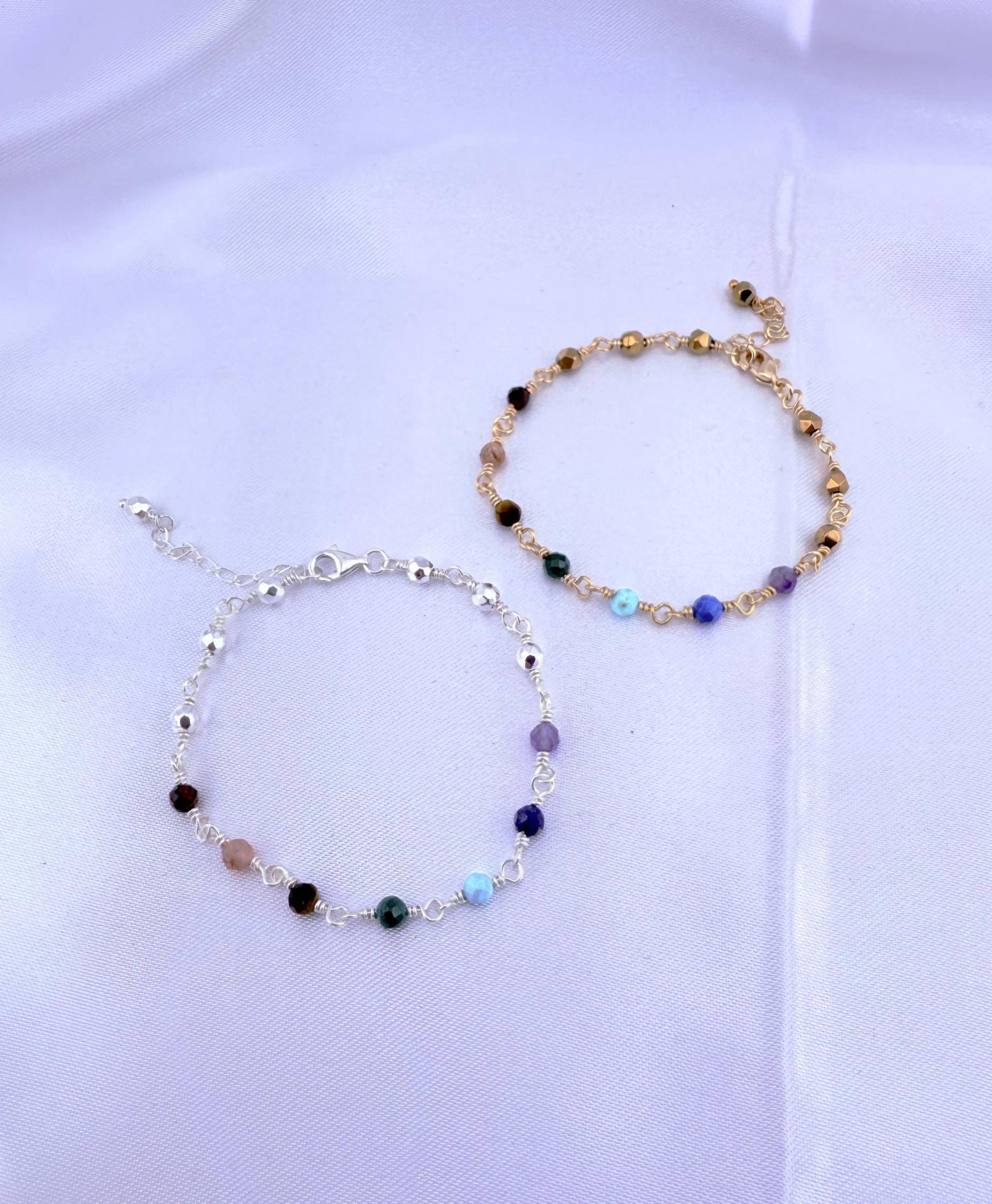 7-Chakra-Armband, 925Er Sterlingsilber Oder 14-Karätig Vergoldet, Freundschaftsarmband, Natursteinschmuck, Halbedelsteinschmuck von Bijouxzenitudech