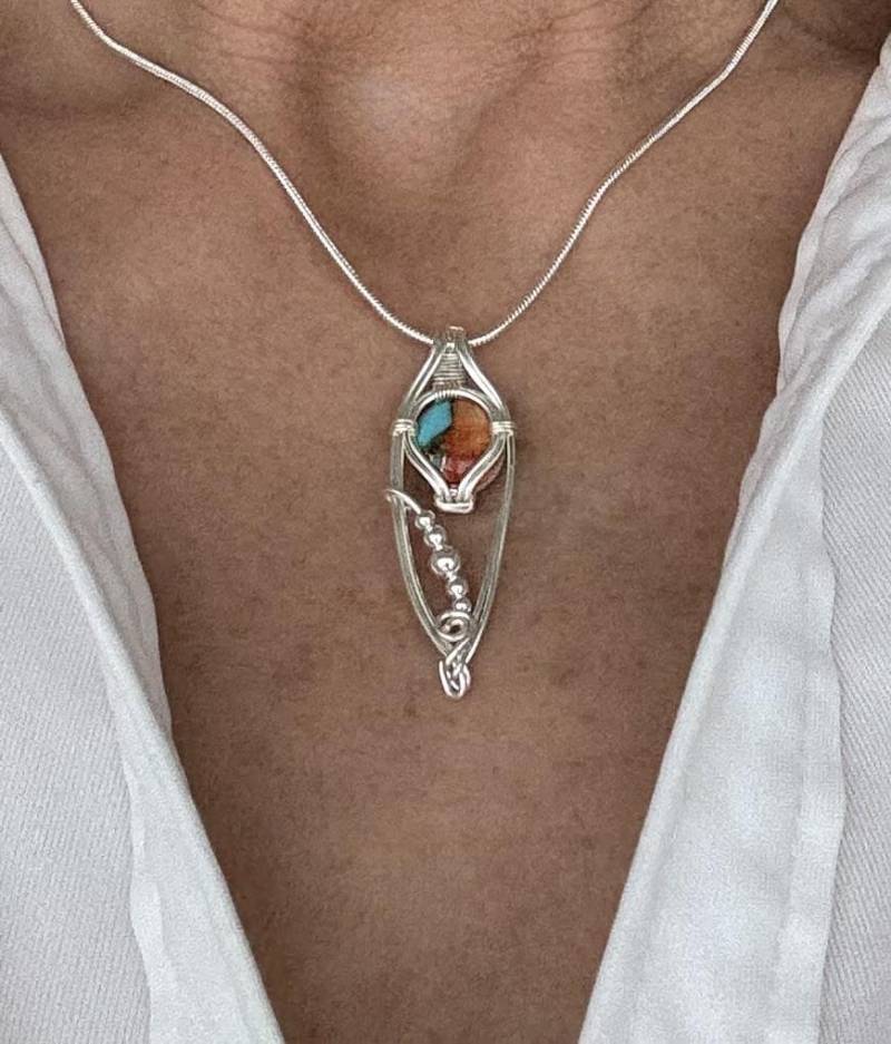Austerntürkis Anhänger, Halskette, 925 Sterling Silber, Geschenk Für Sie, Naturstein, Halbedelstein von Bijouxzenitudech
